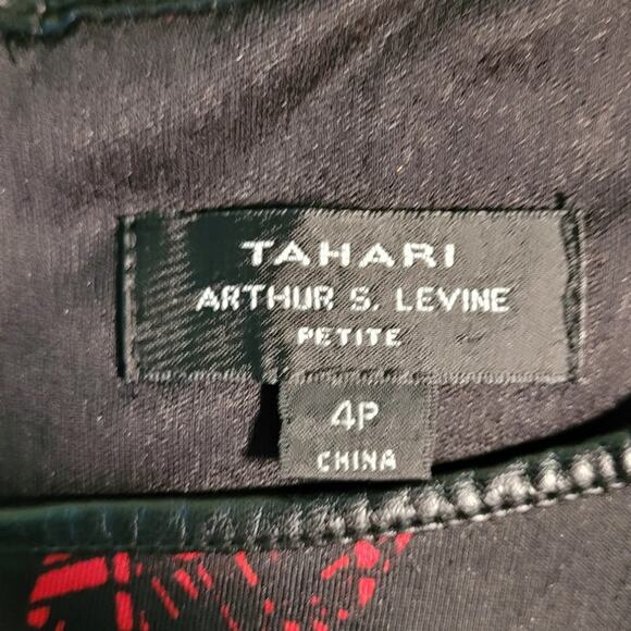 TAHARI Red Blk Graphic Snakeskin Dress 4P Leather Trim Whimsygoth Indie Artwear - Picture 6 of 11